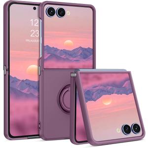DOMAVER for Samsung Galaxy Z Flip 7 Case(2025 Released), Phone Case Galaxy Z Flip7 [with 360 Ring Holder] Stand, Soft Silicone Gel Rubber Bumper Shockproof Anti-Scratch Protective Cover, Purple