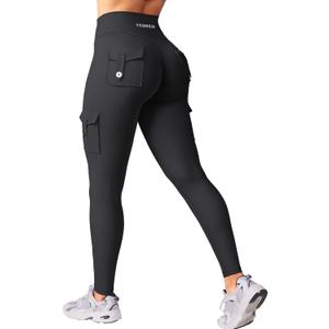 YEOREO CoreFlex Workout Cargo Leggings with Pockets for Women Hidden Scrunch Butt Lifting Leggings Gym Yoga Pants (Black, S)