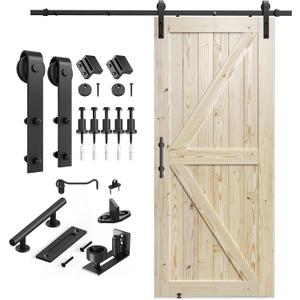 SMARTSTANDARD 36in x 84in Sliding Barn Door with 6.6ft Barn Door Hardware Kit Included, Unfinished Solid Spruce Wood Door, Assembly Required, DIY, Stainable, Natural