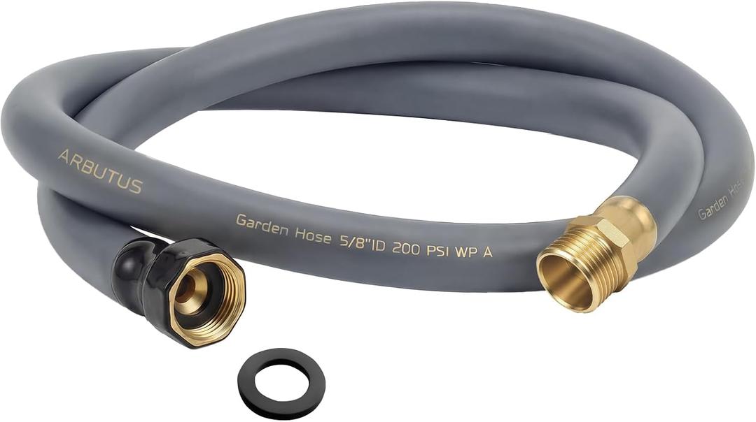 Garden Hose 5/8" x 5ft Brass Rubber Heavy Duty Water Hose 600 PSI Burst Pressure, Durable Flexible Hose for Yard, Car Wash, Pets Gray