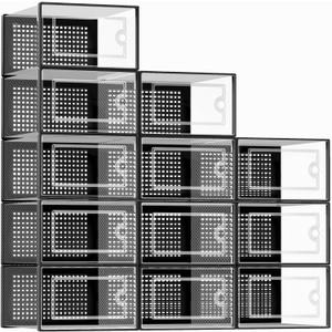 Kuject X-Large Shoe Storage Boxes 12 Pack, Clear Stackable Shoe Organizer