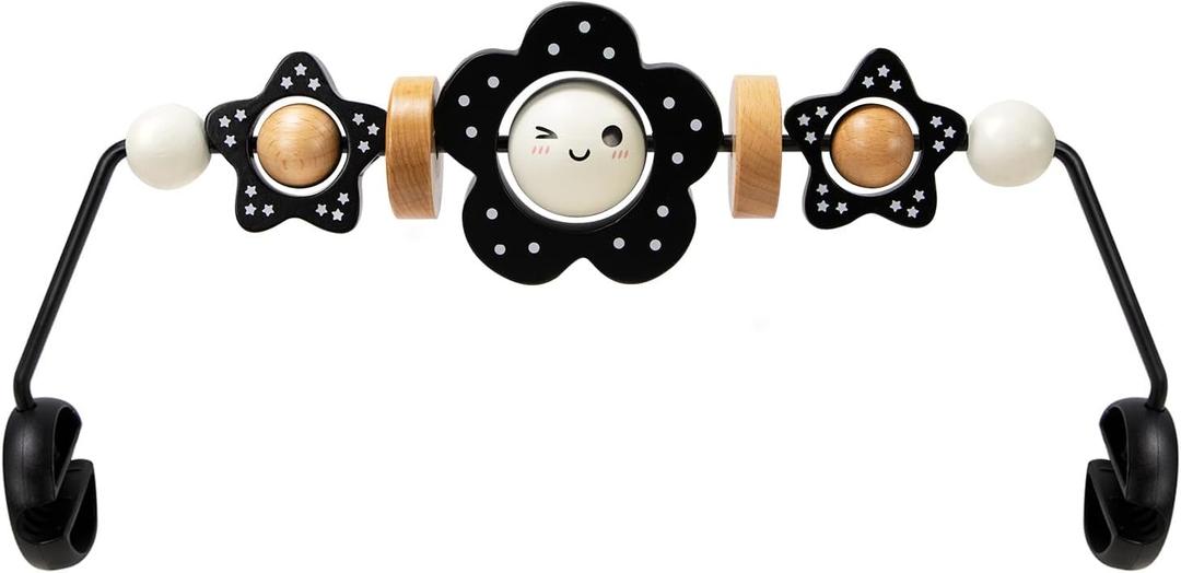 TinlyFinly Baby Bouncer Toy Bar Wooden Compatible with Baby Bjorn Bouncers, Bouncer Toy Attachment Tight and Secure Fit, So Fun to Watch, Touch and Spin for Babies All Ages (Black and White Flower)
