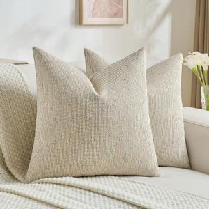 FUTEI Beige Decorative Throw Pillow Covers 20x20 Inch Set of 2,Soft Cozy Chenille Colorful Granular Textured Cushion Case,Modern Home Decor for Couch Bed Living Room