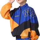 80s Outfit for Kids, Retro 90s Tracksuit Boys Girls Hip Hop Dance Clothes Unisex Patchwork Jacket Pants Sportswear (Black)