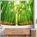 Delur Forest Pathway Tapestry Sunset Tropical Rainforest Nature Tree Tapestry Wall Hanging Sunrise Scenic Natural Green Landscape Headboard for Bedroom Living Room Home Decor (59.1" x 78.7")