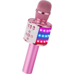BONAOK Karaoke Microphone for Kids & Adults - Bluetooth Microphones Singing Mic with Disco Lights, Echo Effect, Built-in Speaker Portable Karaoke Player for Party Travel Gifts Q78(Light Pink)