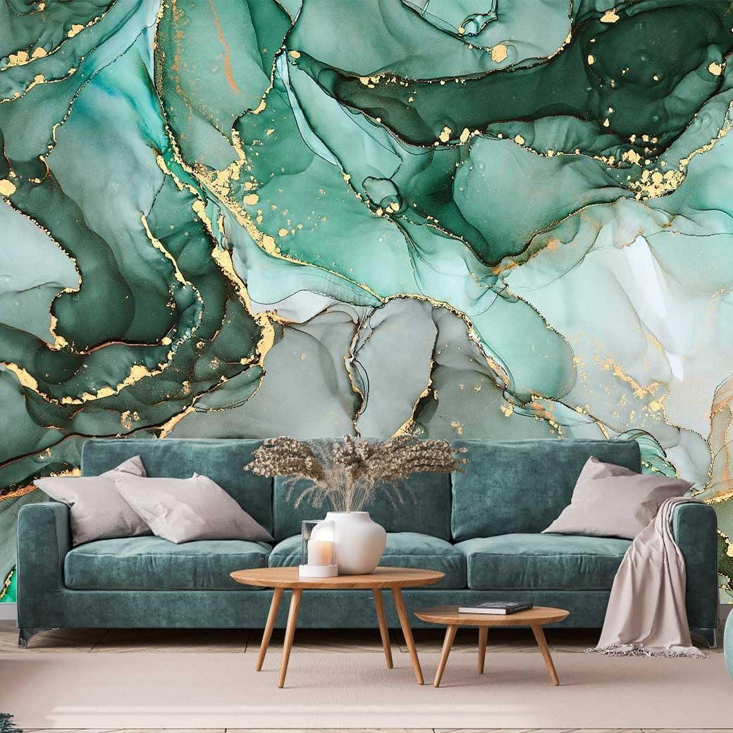 Green Marble Wallpaper Mural Abstract Large Photo Art Wall Murals for Bedroom Living Room (Not Self-Adhesive) (127" x 96")