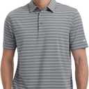 Rouen Mens Golf Shirt Moisture Wicking Dry Fit Performance Stripe Casual Collared Short Sleeve Golf Polo Shirts for Men (Gray, M)