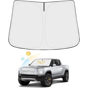 Windshield Sun Shade for 2022-2025 2026 Rivian R1T Truck Accessories Thicken 6-Layer Front Window Sunshade Cover Sun Visor Protector Foldable Block UV Rays Keep Vehicle Cool