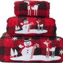 Marina Decoration Christmas Premium Luxury Decor Ultra Soft 100% Cotton Embroidered Bathroom Modern 3 Piece Towel Set, Red Black Plaid Snowman and Deer Pattern