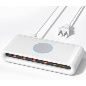 100W USB C Charging Station for Multiple Devices,6 Port USB C Charger Block Fast Charging Dock for iPhone/iPad/Samsung/Pixel/LG, No Wireless Charging (White)