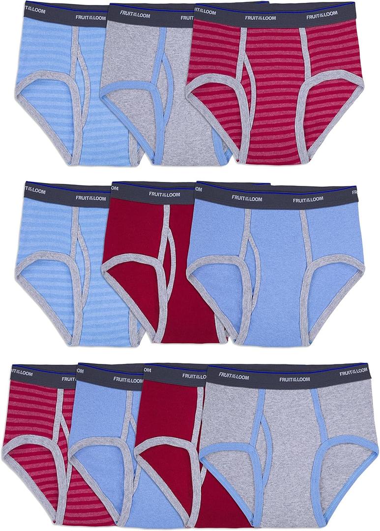 Fruit of the Loom Boys' Tag Free Cotton Briefs (Assorted Colors) (Small, Boys  10 Pack  Blue/Grey/Red)