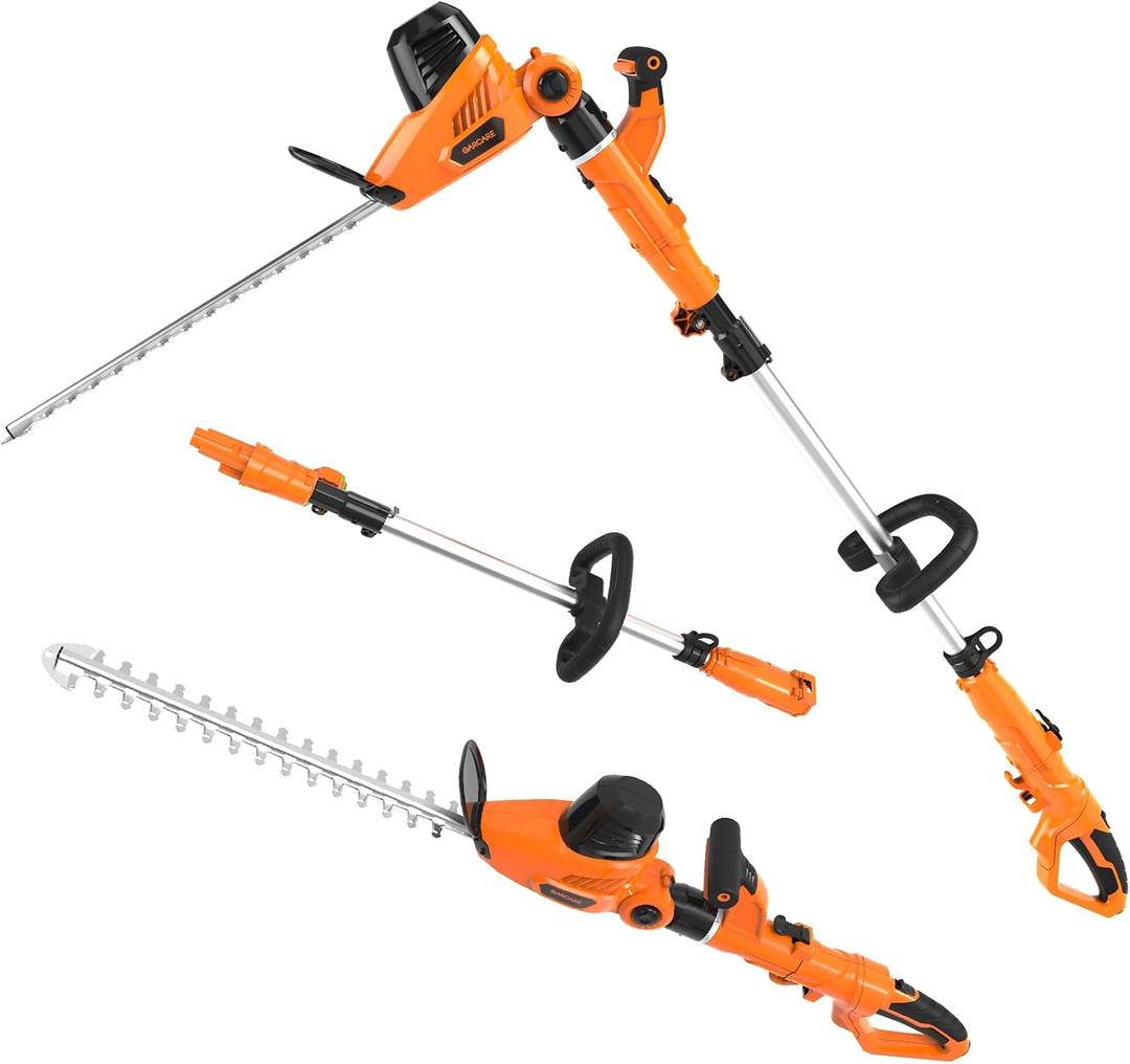 GARCARE 2 in 1 Electric Pole Hedge Trimmer, Power Hedge Trimmer with 20 inch Dual-Action Laser Cut & Adjustable Cutting Head, 4.8Amp, 600W, Corded