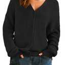 Arach&Cloz Women's Cardigan Sweaters 2025 Fall Mohair Wool Blend Lightweight Button Down Open Front Long Sleeve Cashmere Fashion Oversized Chunky Coats Trendy Business Casual Outfits Black L (Black)