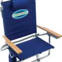 Tommy Bahama 5-Position Classic Lay Flat Folding Backpack Beach Chair, Polyester, Navy