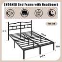 SHOANED 14 Inch Metal Bed Frame - Full Size Heavy Duty Bedframe with Headboard Black Basic Steel Slats Platform No Box Spring Needed/Easy Assembly/Noise Free