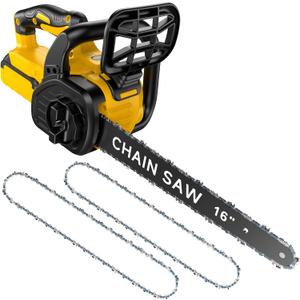 16 Inch Cordless Brushless Chainsaw Compatible with Dewalt 20V Battery (Battery Not Included), Electric Battery Powered Chain Saw for Wood Cutting/Tree Trimming (Yellow)