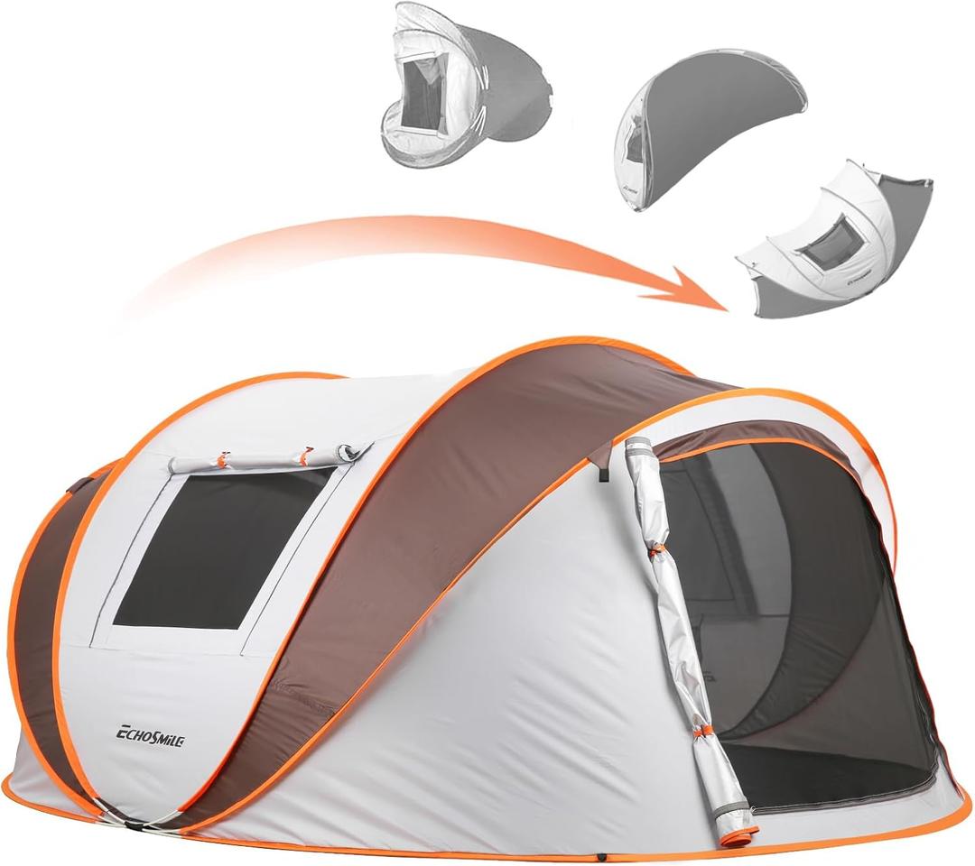 EchoSmile Pop Up Camping Tent, 2/4/6 Person Easy Setup Tent, Water Resistant Dome, Portable with Carry Bag (White&Brown)