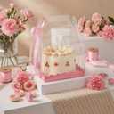 Novabright 15 Pcs Clear Cake Boxes 6 x 6 x 8 Inch Valentines Clear Gift Boxes with Pink Ribbon Small Transparent Cake Containers for Desserts, Cookies Gift Box for Valentines, Birthday, Wedding, Party