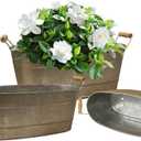 vensovo 15 Inch Galvanized Planters for Outdoor Plants - 3 Pcs Rustic Large Metal Flower Buckets with Drainage & Plug, Farmhouse Style Oval Planter Containers with Handles, Great for Home Decor