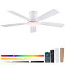 Surtime 52" Ceiling Fans with RGB Lights-Low Profile Ceiling Fan with Light and Remote/APP Control,Flush Mount,DC Reversible,LED Dimmable Ceiling Fans for Bedroom,Indoor/Outdoor Patio Use(White)