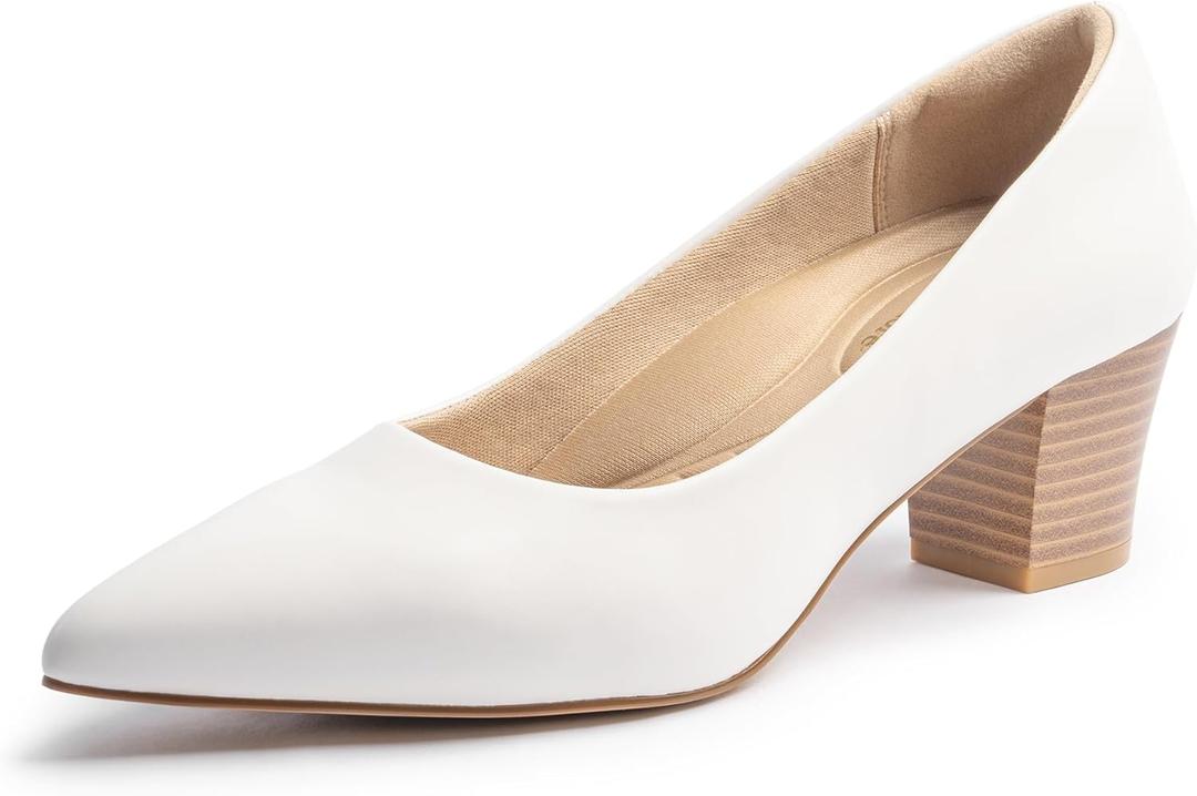 Heels for Women with Arch Support, Low Chunky Block Closed Toe Heels,Comfortable Pointed Toe Dress Office Slip on Pumps Shoes (9.5)