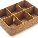 Tea Bag/Sugar Packet Holder, Coffee Station Condiment Organizer, Seagrass Storage Basket, Wicker Rattan Divided Basket Organizer for Drawer/Shelf/Countertop
