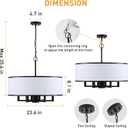 24" 6-Light Drum Chandelier, Modern Large Drum Pendant Light Fixtures with White Shade, Black Chandelier Hanging Ceiling Light for Dining Room Living Room Foyer Kitchen Entryway, Adjustable Height, 23.6"