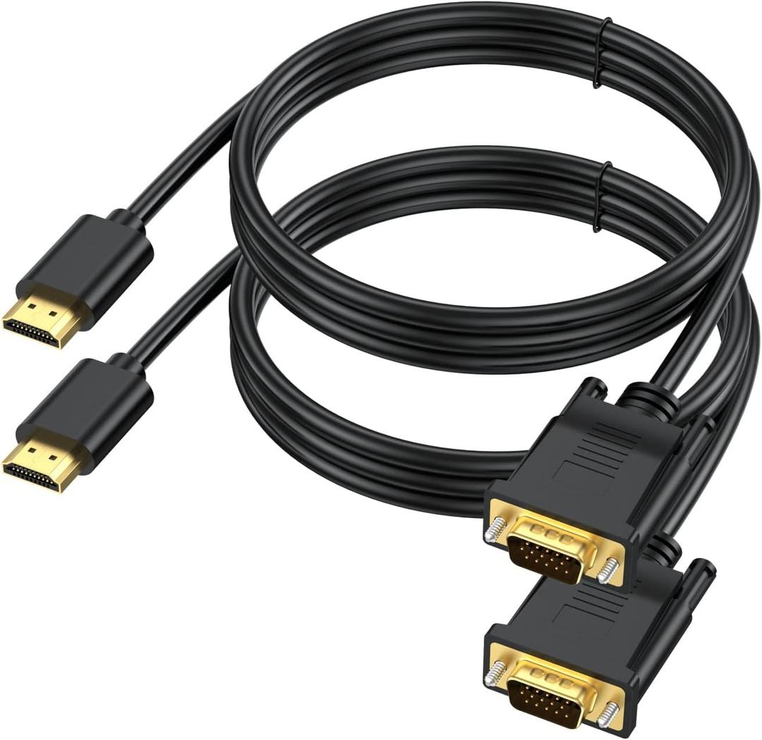 HDMI to VGA 6FT, Uni-Directional HDMI Computer to VGA Monitor Cable (Male to Male) Compatible for Desktop, Laptop, PC, Monitor, Projector, HDTV, Raspberry Pi, Roku, Xbox and More (2)