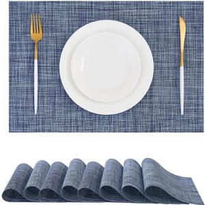 Leetaltree Deep Navy Woven Placemats Set of 8 - Heat Resistant Non-Slip Place mats for Dining Table, Washable Durable PVC Vinyl Woven Table Mats(Deep Navy, 8)