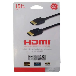 GE 4K HDMI Cable, 15 ft. HDMI 2.0 High Speed 18 Gbps with Ethernet, 4K 60Hz, 1440p 1080p 120Hz, HDR, for HDTV, Streaming, Blu-ray, Gaming, PS4 Pro PS5 Xbox, 33522