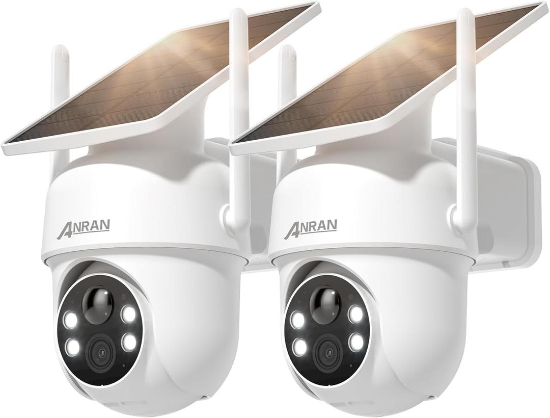 ANRAN 5MP Solar Security Cameras Wireless Outdoor, 2.4G WiFi Camera for Home Security with Fixed Solar Panel, 360 PTZ for Home Surveillance, PIR Human Detection,Color Night Vision, 2-Way Talk,2-Pcs