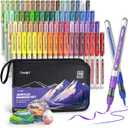 JusArt 72 Colors Acrylic Paint Markers with Canvas Bag, Water-Based No-Bleed Paint Pens with Automatic Ink Control, Waterproof Brush Tip Markers for DIY Art & Crafts -Fabric, Rock, Wood, Glass, Metal