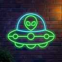 Alien Ship Neon Sign, Usb Powered Light Dimmable Led Signs For Wall Decor Light Up Signs For Bedroom Man Cave Game Room Bar Beer Pub Hip Hop Paryt Neon Alien Wall Signs Light Decor16.5 X 12.6 In