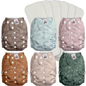 Mama Koala 3.0 Pocket Cloth Diapers for Babies with Suede Cloth Lining, 6 Pack with 6 4-Layer Natural Diaper Inserts - Reusable and Washable Pocket Diapers (Simply Neutral)