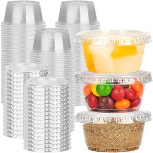 YEEHAW 100 Sets - 2 oz Jello Shot Cups with Lids, Portion Cups, Clear Disposable Plastic Jello Shot Cups for Meal Prep, Salad Dressing, Souffl, Portion Containers