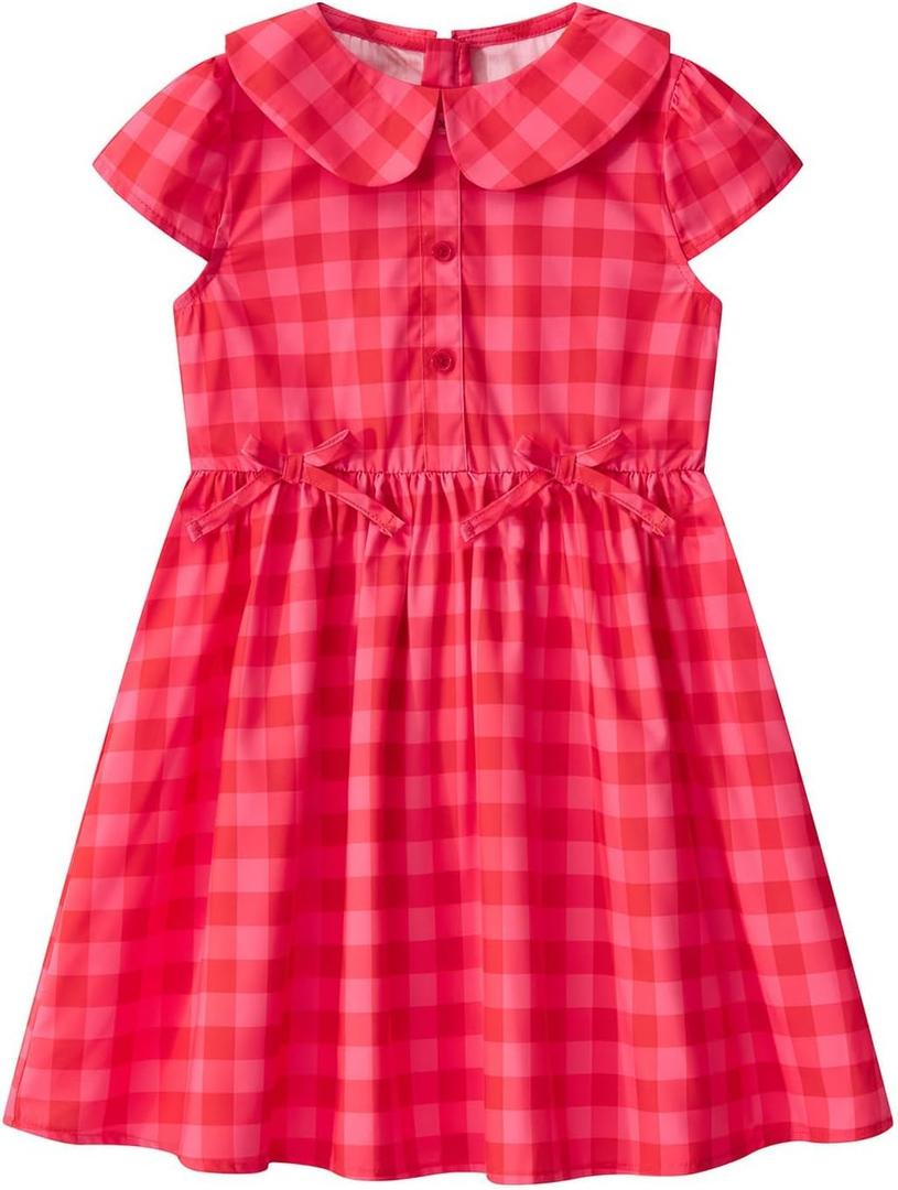 Little Bitty Girls Gingham Dress Sleeveless Checkered Peter Pan Collar Swing Kids Plaid Summer Sundress Party 2-7 Years (Red)