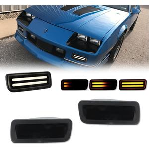 GTINTHEBOX for 1985 1986 1987 1988 1989 1990 1991 1992 Chevy Camaro Front Bumper Turn Signal Daytime Running Light Smoked Lens Switchback White & Amber LED Lamp