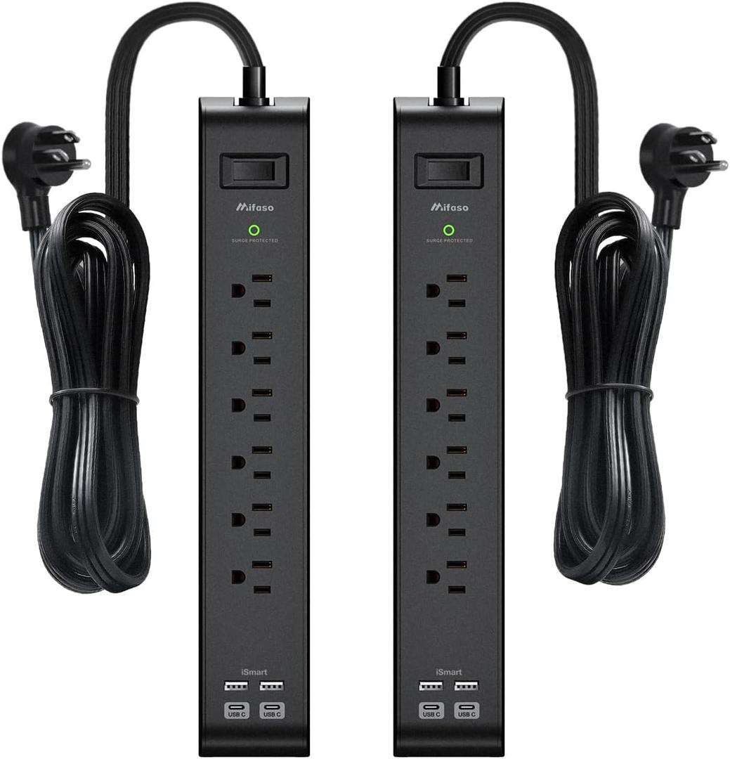 2 Pack Surge Protector Power Strip with 6 Outlets 4 USB Ports (2 USB C) 5-Foot Extension Cord Flat Plug 900 Joules 15A Circuit Breaker Wall Mount Desk USB Charging Station for Home Office