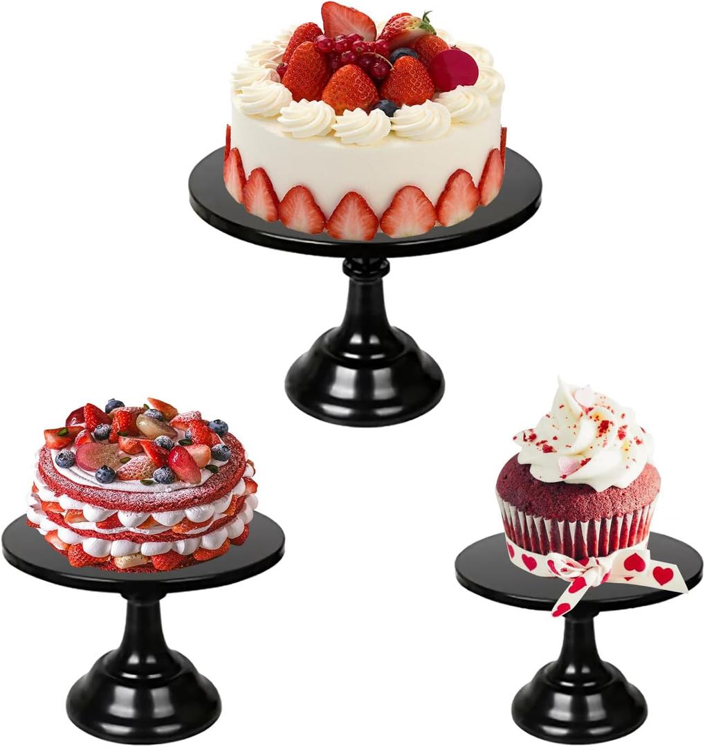 3 Pcs Black Cake Stand Set Round Metal Cake Display Stand 8/10/12 inch Dessert Table Decorations Cupcake Holder Round Cake Pedestal Stand Holder Plate for Wedding Birthday Party Anniversarie
