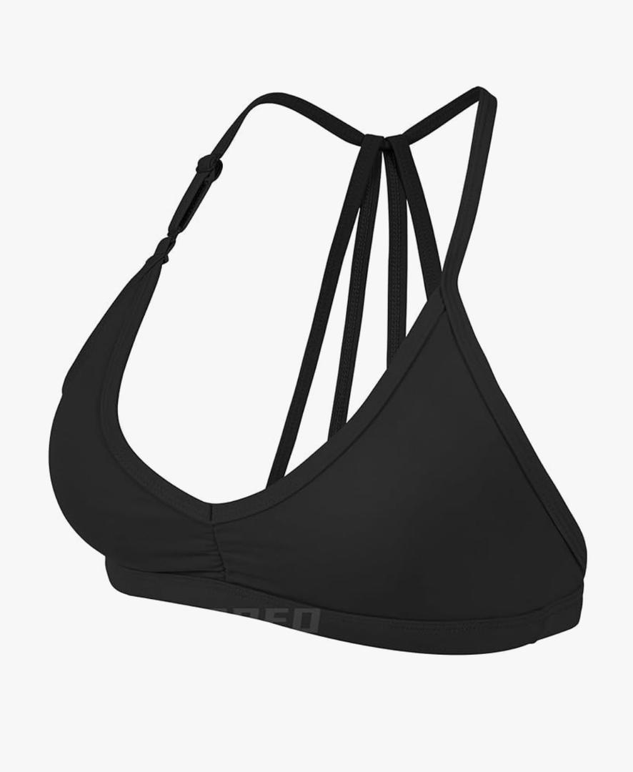 YEOREO Workout Sports Bras for Women Padded Strappy Open Back Gym Bra Light Impact Criss Cross Yoga Crop Top Black S