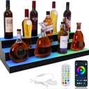 LED Lighted Liquor Bottle Display Shelf, 3 Tiers 30 Inch Acrylic Bar Bottle Display Shelf with RF Remote & App Control for Home Bar Party Whiskey Wine Coffee Syrup Water Bottles Display, 3Tiers-30Inches
