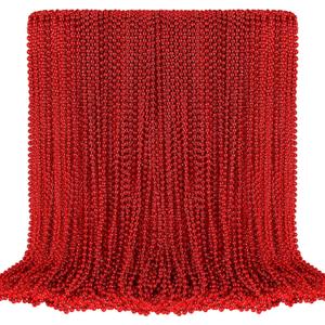 100 PCS Red Mardi Gras Beads, Red Beads Necklaces Christmas Necklaces 33" Metallic Beaded Costume Necklaces Party Necklaces for Valentines Christmas Parade Throws Wedding Birthday Party Favors