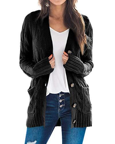Goranbon Women's Cable Knit Cardigan Long Sleeve Open Front Button Down Knitwear Sweater Coat, XL