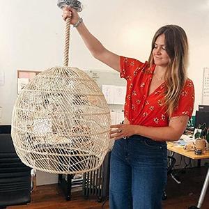 Arturesthome Natural Rattan Pendant Light for Kitchen Island, Woven Lamp Shade Chandelier, Hanging Ceiling Light, Handmade Lampshade Rope Lamp D15.7in*13.7in