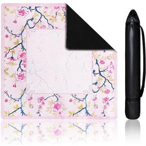 Chinoiserie Mahjong Mat for Table with Black Carrying Bag, Anti-Slip, Noise-Reducing Table Cover for Mahjong Poker Board Games Dominoes Card Games 31.5" x 31.5" (Blue + Pink)