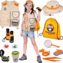 Kids Explorer Kit with Safari Vest & Hat for 3-12 Year Old Boys & Girls - Safari Costume Kids, Zoo Keeper, Paleontologist, Bug Kit & More - Giftable STEM Outdoor Explorer Kit for Kids + Bug Ebook (7+, Orange)