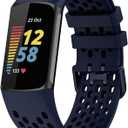 Sport Bands Compatible with Fitbit Charge 6, Adjustable Breathable Soft Silicone Sport Replacement Watch Band Straps Wristbands Bracelet for Charge 5 Activity Tracker Women Men (1-Navy Blue)