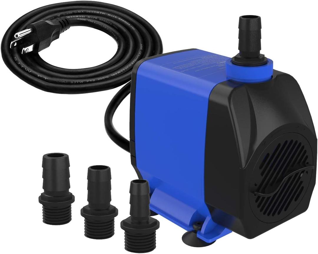Submersible Pump 1056GPH (4000L/H 85W) Ultra Quiet with Dry Burning Protection 9.8ft Power Cord for Fountains, Hydroponics, Ponds, Aquariums & More
