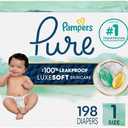 Pampers Pure Protection Baby Diapers, Size 1 (8-14 lbs), 198 Count, Up to 100% Leakproof, Premium Plant-Based Skin Protection, Hypoallergenic Soft Diapers